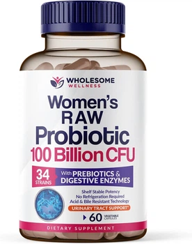Органические пробиотики с ферментами для женщин Wholesome Wellness Women's Raw Probiotics 100 Billion CFUs 60 капсул