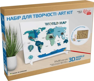 Набор для творчества Rosa Talent World Map 3D МДФ 30.5х37.5 см (4823098540014)