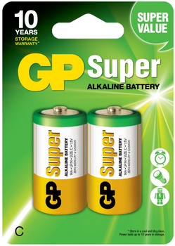 Лужні батарейки GP SUPER ALKALINE 1.5V 14A-U2, LR14, C блiстер (14A-U2)