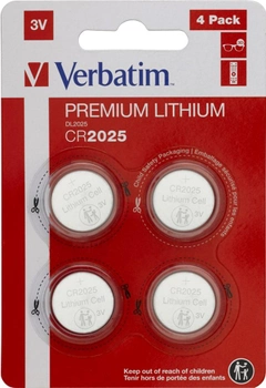 Батарейка Verbatim Premium CR2025 3 В 4 шт Lithium (49532)