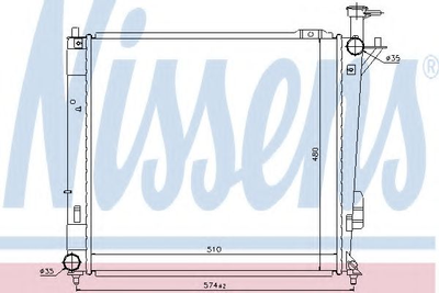 Радиатор охлаждения двигателя HYUNDAI SANTA FE (CM) (06-) 2.0 CRDi МТ (выр-во Nissens) Nissens (67518)