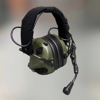Навушники тактичні Earmor M32, активні, зі знімним мікрофоном і гарнітурою, активні навушники військові, колір – Олива (244821)