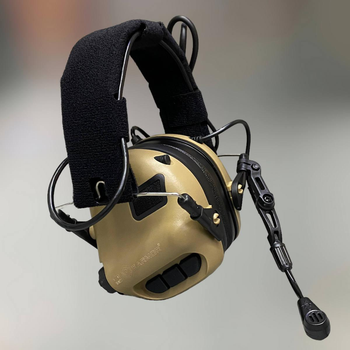 Навушники тактичні Earmor M32, активні, зі знімним мікрофоном і гарнітурою, активні навушники військові, колір – Койот (244822)