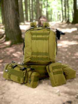Військовий тактичний рюкзак + 3 підсумки (водонепроникний) кріплення моллі (mollie) олива (хакі)