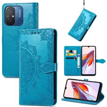 Чехол Vintage для Xiaomi Redmi 12C книжка кожа PU с визитницей голубой