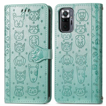 Чохол Embossed Cat and Dog для Xiaomi Redmi Note 10 Pro книжка шкіра PU з візитницею м'ятний