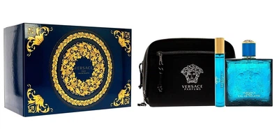 Подарочный набор для мужчин Versace Eros Pour Homme Туалетная вода 100 мл и 10 мл и Косметичка