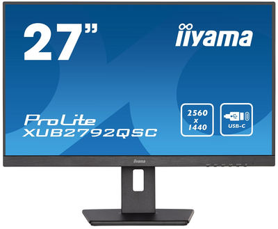 Монітор 27' Iiyama ProLine XUB2792QSC-B5, Black, WLED, IPS, 2560x1440 (16:9), 4 мс, 75 Гц, 350 кд/м², 1000:1, 178°/178°, HDMI/DP/Type-C, 2x2 Вт, 2xUSB3.0, VESA 100x100 мм