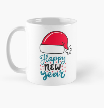 Чашка Керамическая Кружка с принтом Happy New Year Шапка Санты Белая 330 мл