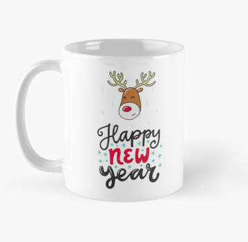Чашка Керамічна Кружка з принтом Happy New Year Олень Біла 330 мл