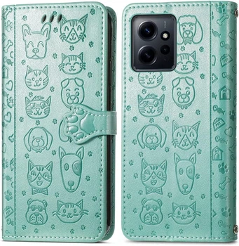 Чохол Embossed Cat and Dog для Xiaomi Redmi Note 12 книжка шкіра PU з візитницею м'ятний
