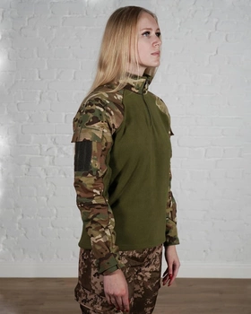 Женский военный тактический убакс флисовый с рукавами рип-стоп и подкладкой из флиса р. M Мультикам-олива