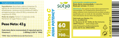 Suplement diety Sotya Vitamina C High Potency 700 mg 60 kapsułek (8427483014812)