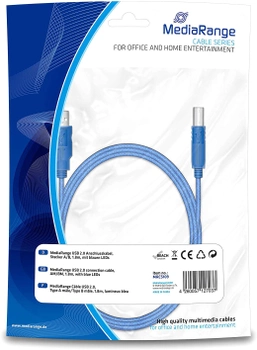 Kabel MediaRange USB 2.0 A to USB 2.0 B plug 1.8 m Niebieski (MRCS109)