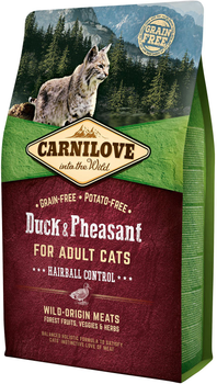 Сухой корм для взрослых кошек Carnilove Cat Duck & Pheasant Hairball Control для выведения волосяных комков 2 кг (8595602512348)
