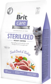 Сухий корм для кішок Brit Care Cat GF Sterilized Weight Control для стерилізованих та з надмірною вагою з качкою та індичкою