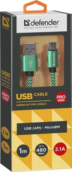 Кабель Defender USB08-03T Pro USB 2.0 AM-MicroBM 1 м Green (4714033878043)