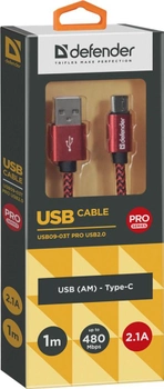 Kabel Defender USB09-03T Pro USB 2.0 AM-Type-C 1 m Czerwony (4714033878135)