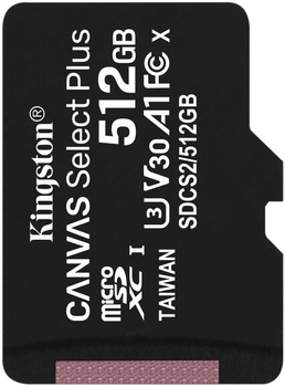 Карта пам'яті Kingston microSDXC 512GB Canvas Select Plus Class 10 UHS-I U3 V30 A1 (SDCS2/512GBSP)