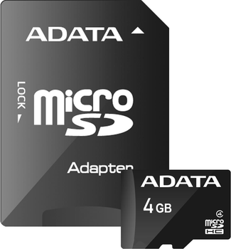 Карта памяти ADATA microSDHC 4GB Class4 + SD-адаптер (AUSDH4GCL4-RA1)