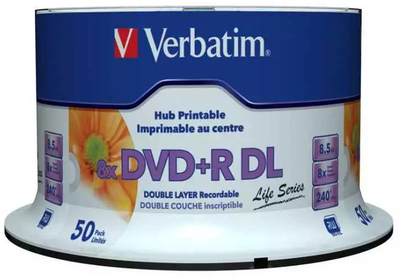 Dyski Verbatim DVD+R DL 8.5 GB 8x Spindle 50 szt Printable (0023942976936)