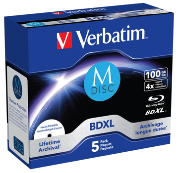 Диски Verbatim M-Disc BD-R XL 100 GB 4 x Jewel Printable 5 шт. (0023942438342)