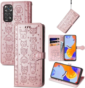 Чохол Embossed Cat and Dog для Xiaomi Redmi Note 11 / Note 11S книжка шкіра PU рожеве золото