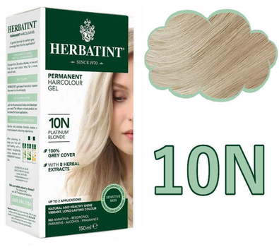 Гель-фарба для волосся з окислювачем Herbatint 10N Platinum Blonde 150 мл (8016744805155)