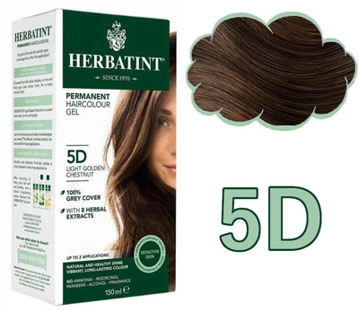 Żel-farba do włosów z utleniaczem Herbatint 5D Bright Golden Chestnut 150 ml (8016744805179)