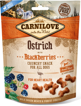 Ласощі для собак Carnilove Crunchy Snack зі страусом, ожиною та свіжим м'ясом 200 г (8595602527274)