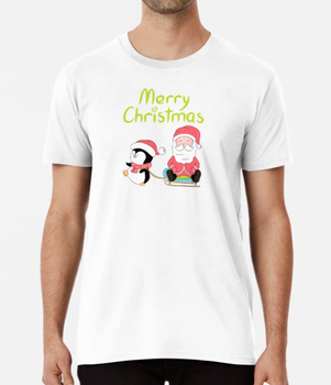 Мужская Новогодняя футболка Stedman с принтом Merry Christmas Пингвин и Санта Клаус Белый XL