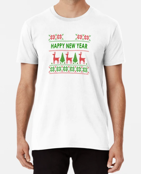 Мужская Новогодняя футболка Stedman с принтом Happy New Year Олени Елки Белый L