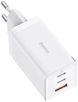 Мережевий зарядний пристрій Baseus GaN5 Pro 65W 2 x Type-C + USB + Cable Type-C to Type-C 100W White (CCGP120202)