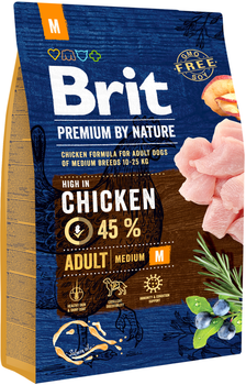 Сухой корм для взрослых собак средних пород Brit Premium Dog Adult M с курицей 3 кг (8595602526352)