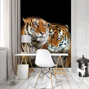 Коты флизелиновые фотообои 3Д Животные Дикая природа 184x254 см Два тигра на черном фоне (10173V4A)+клей