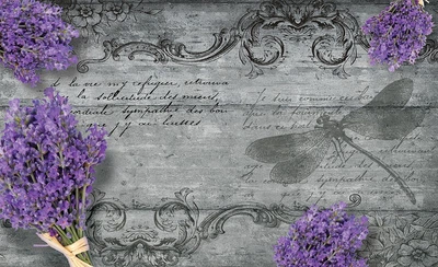 Флизелиновые фотообои 254x184 см Винтажная лаванда и стрекоза (1798V4)+клей