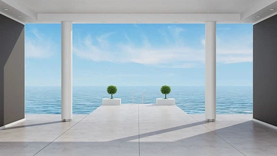 Флизелиновые фотообои 3D природа 254x184 см Вид на море с большой террасы (1324V4)+клей