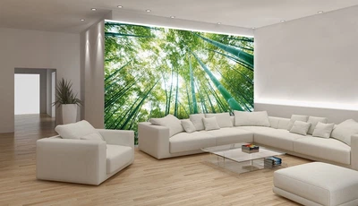 Флизелиновые фотообои 3д для зала 368x254 см Высокий бамбуковый лес (150V8)+клей
