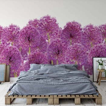 3d флизелиновые фотообои для кухни 416x290 см Фиолетовые цветы на белом фоне (11398VEXXXXL) +клей