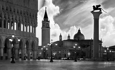 Флизелиновые фотообои улица города 254x184 см Черно-белая Площадь Святого Марка в Венеции (337V4)+клей