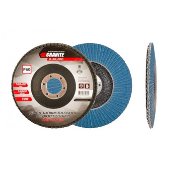 Диск шліфувальний пелюстковий конусний ZIRCONIA Т29 зерно 60 125*22 мм GRANITE GM (8-32-060)