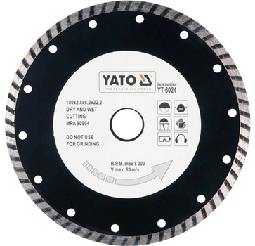 Диск алмазный турбо YATO TURBO Ø 180x8.0x22.2 мм H 2.8 мм (YT-6024)