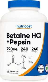 Бетаин HCl + пепсин Nutricost Betaine HCl + Pepsin 240 капсул