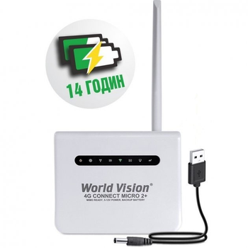 Роутер (4G WiFi ) с двойным аккумулятором и встроенным модемом Поддержкой MIMO World Vision 4G CONNECT MICRO 2+ | Киевстар, Life, Водафон + переходник для Повербанка в подарок!