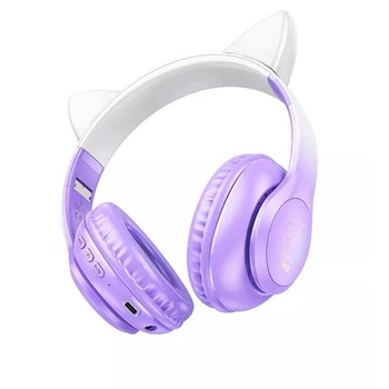 Навушники Bluetooth Hoco W42 бездротові повнорозмірні Cat Ear з підсвічуванням Фіолетовий