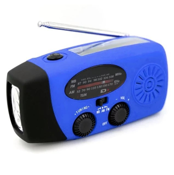 Динамо радио XZT с фонариком AM/FM Радиоприемник с функцией Повербанк 2000 мАч USB зарядка, Аварийное радио, динамо-машина и солнечной панелью, 128*60*45 мм, синее