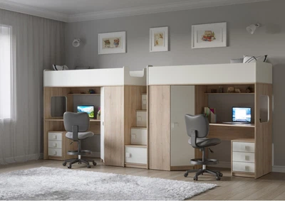 Детская двухьярусная кровать N-053 Loft_Apartament цвет белый+дуб сонома 4014 × 802 × 1677 мм