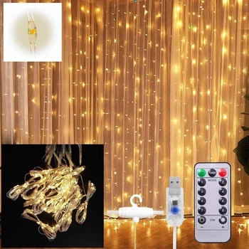 Гирлянда-штора светодиодная 200 LED 3х2 м + Пульт +USB Теплый белый (3X2USBPLGRLNDC20) FG22
