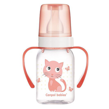 Тританова пляшечка з ручками "Кольорова ферма Котик" 120 мл Canpol Babies BPA FREE 3+ (5903407118239)