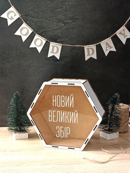 Скарбничка шестигранна 180 днів Новий великий збір УФ-друк збірна для купюр і монет 22х20х8 см Білий (KP-146)